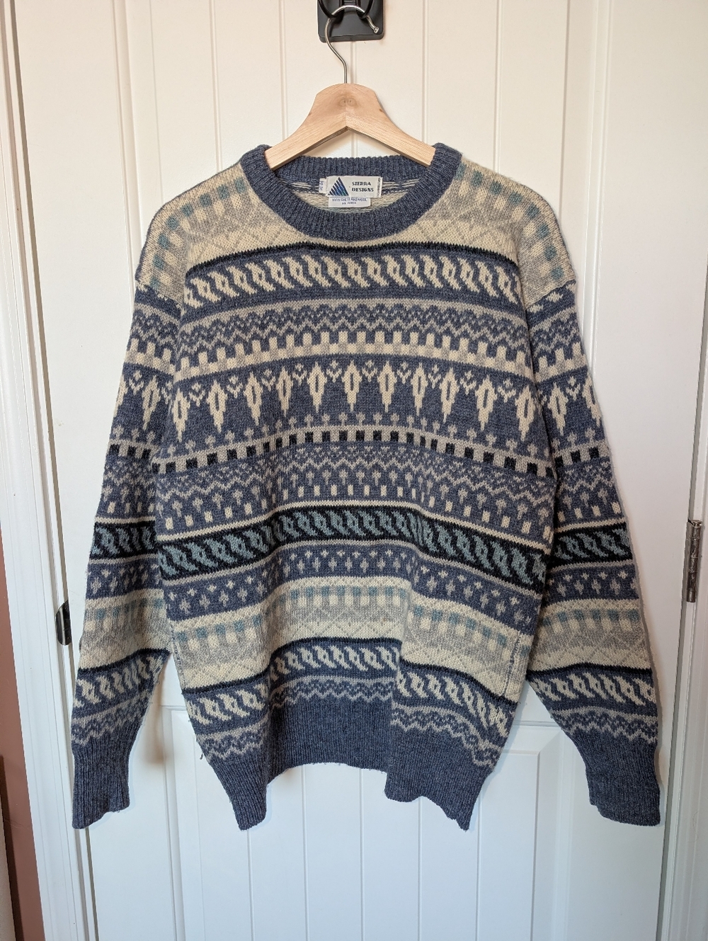 Vintage Sierra Designs Fair Isle Knit Shetland Wool Sweater Men’s Medium Blue/Cr